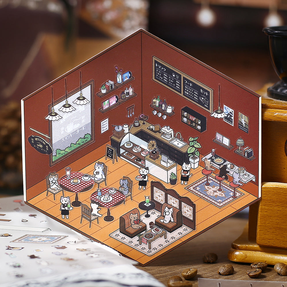 BGM Diorama 2.5D Seat Seal — Coffee Shop — with packaging