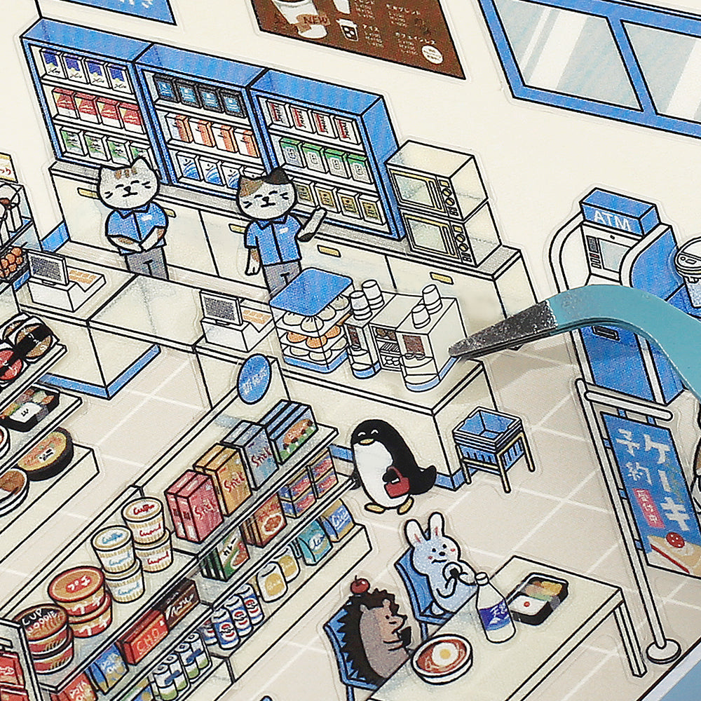 BGM Diorama 2.5D Seat Seal — Convenience Store — close-up