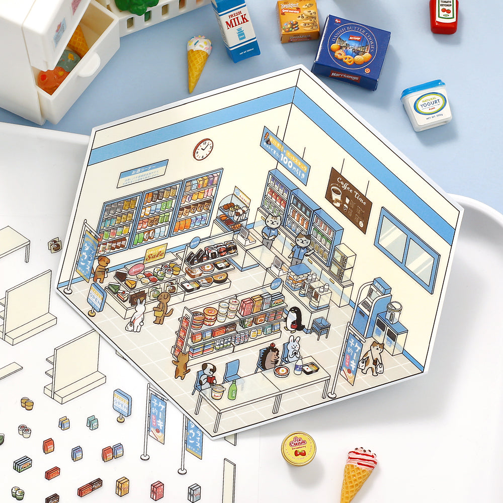 BGM Diorama 2.5D Seat Seal — Convenience Store — with packaging