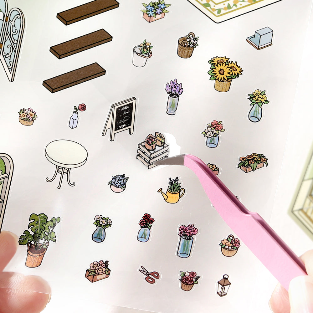 BGM Diorama 2.5D Seat Seal — Flower Shop — applied in a journal
