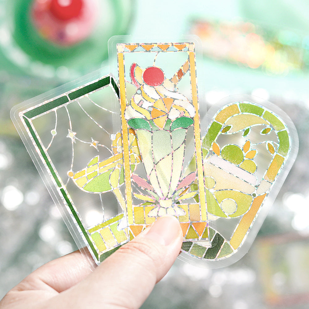 BGM Foil Stamping Clear Seal: Cafe A La Mode Stained Glass — Green — applied in a journal
