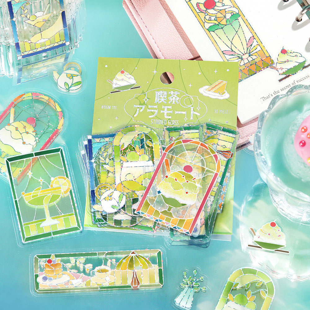 BGM Foil Stamping Clear Seal: Cafe A La Mode Stained Glass — Green — flat lay