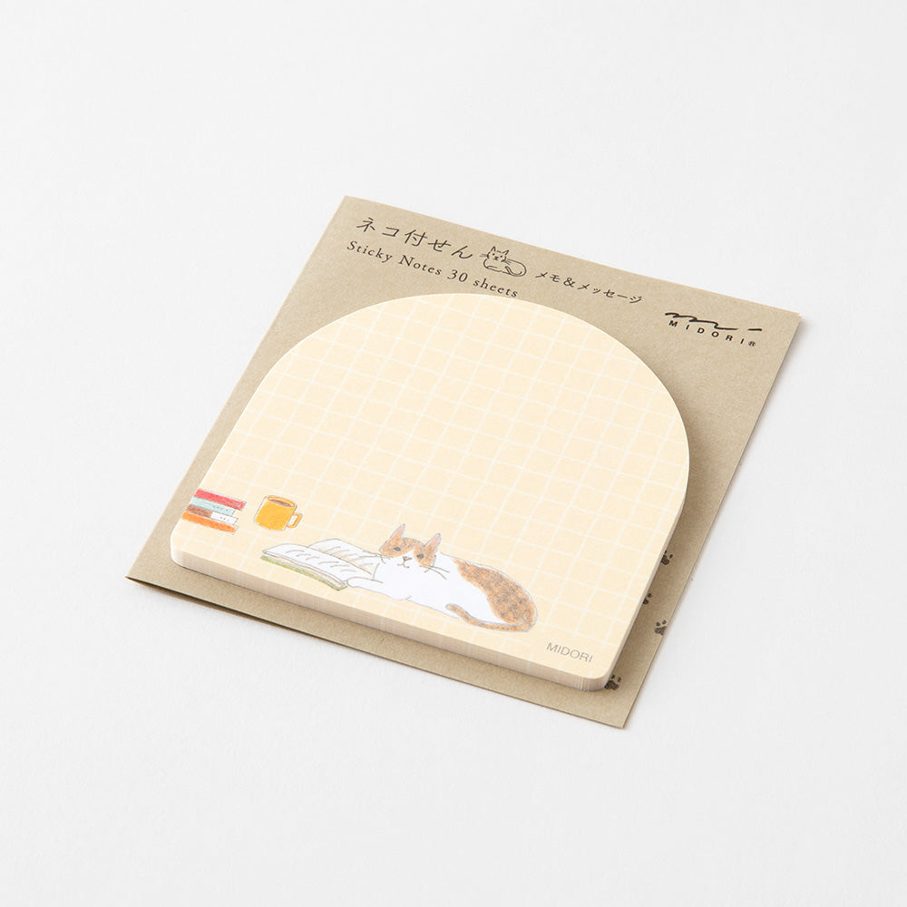 Midori Sticky Notes — Book and Cat — flat lay