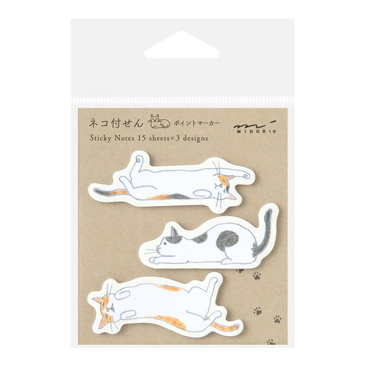 Midori Sticky Notes Point — Cat Stretching Out — front view