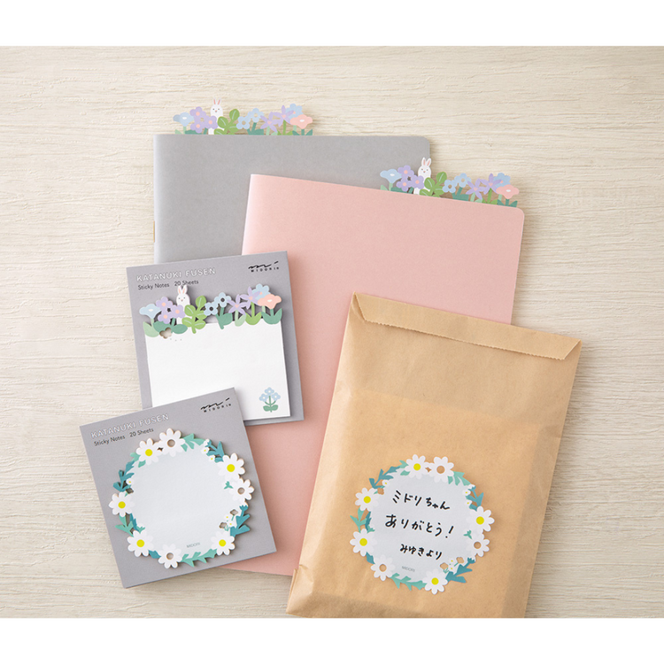 Midori Sticky Notes Die-Cutting — Flower Garden — with packaging