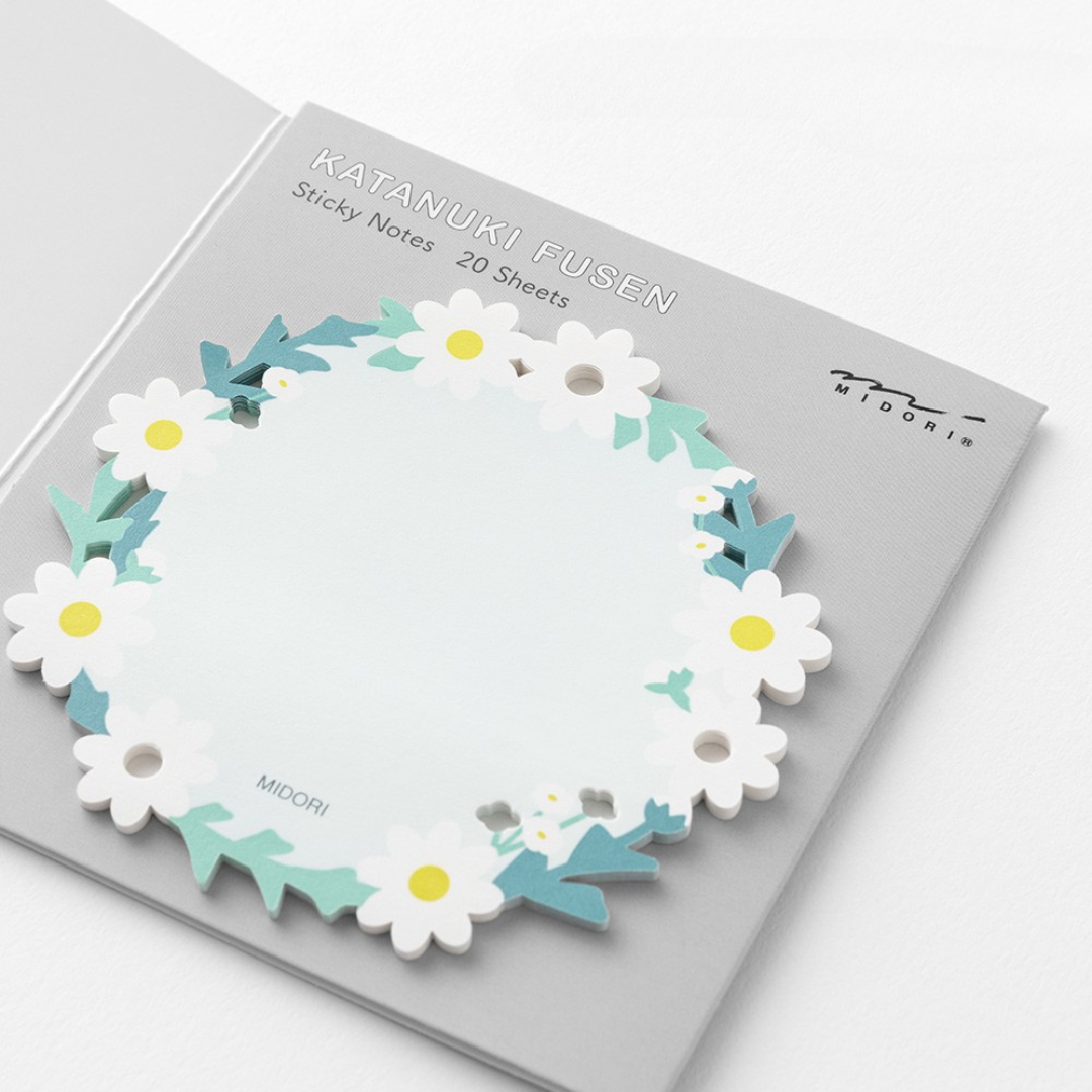 Midori Sticky Notes Die-Cutting — Wreath White — flat lay