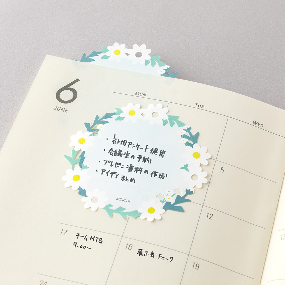 Midori Sticky Notes Die-Cutting — Wreath White — front view