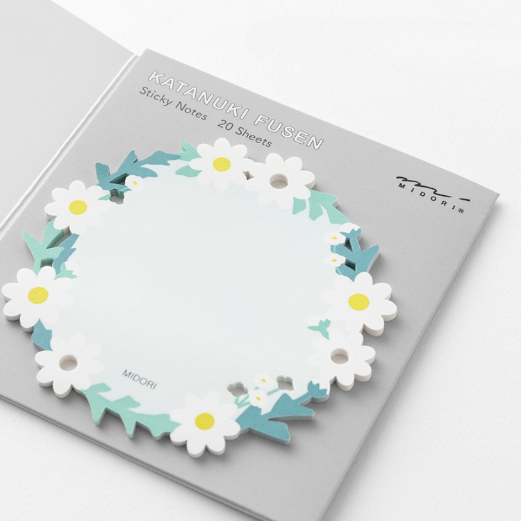 Midori Sticky Notes Die-Cutting — Wreath White — flat lay