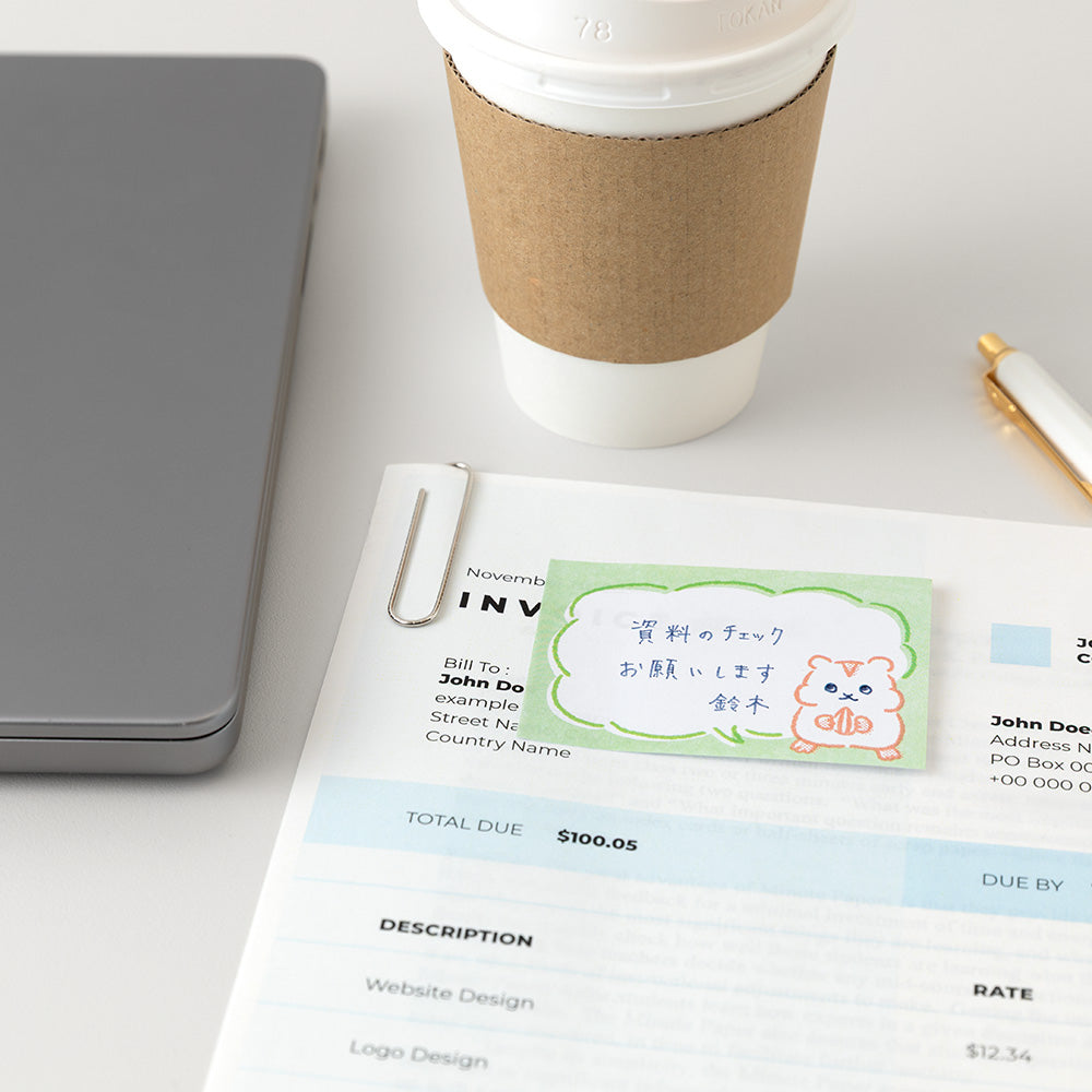 Midori Sticky Notes — Drawing Hamster — angle view