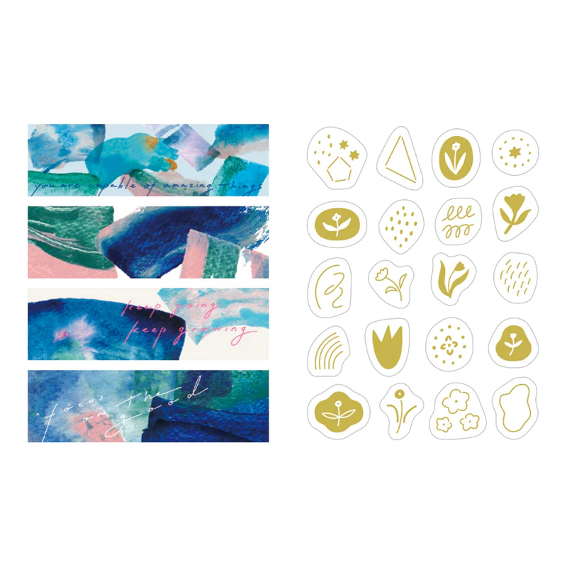 KITTA Washi Tape — Collage Message Gold Foil — rolled out on paper
