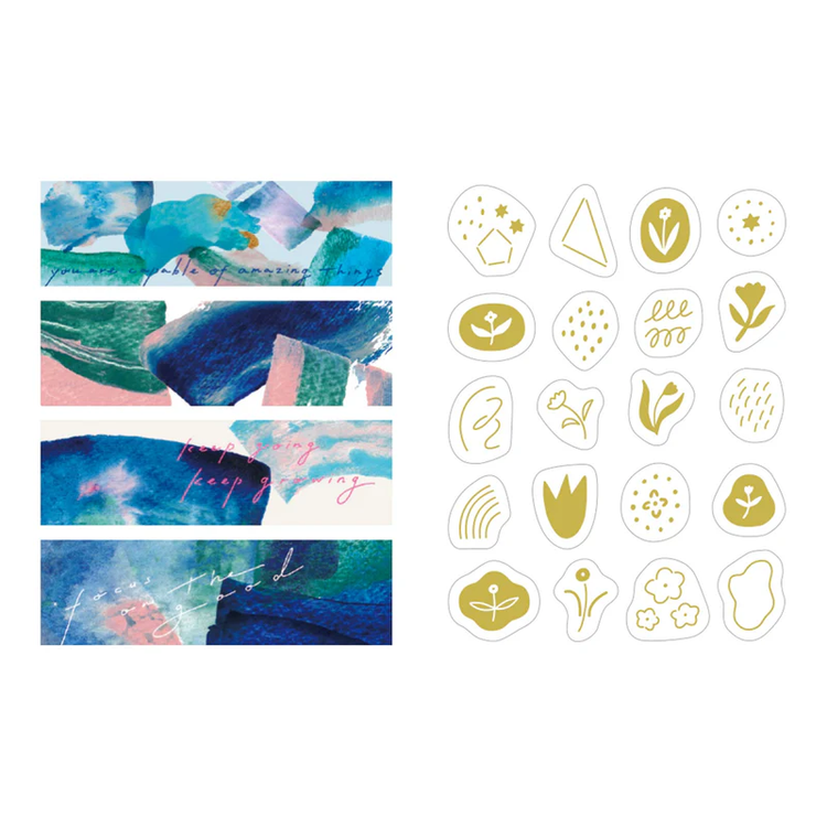 KITTA Washi Tape — Collage Message Gold Foil — rolled out on paper