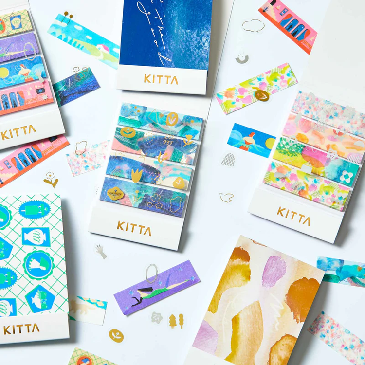KITTA Washi Tape — Collage Message Gold Foil — with packaging