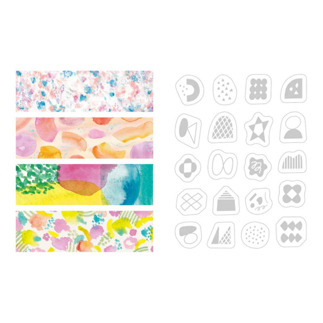 KITTA Washi Tape — Collage Suisai Silver Foil — rolled out on paper