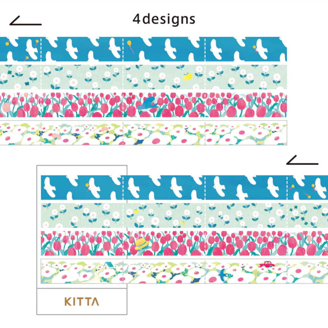 KITTA Washi Tape — Extended Jabara Fukei — rolled out on paper