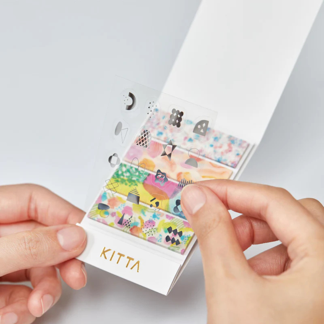 KITTA Washi Tape — Collage Suisai Silver Foil — rolled out on paper