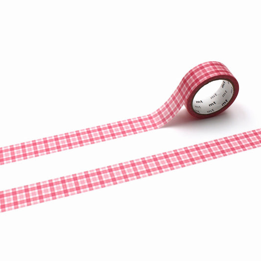 mt 1P Kamoi Washi Tape — Overlapped Wide Gingham Pink — roll front