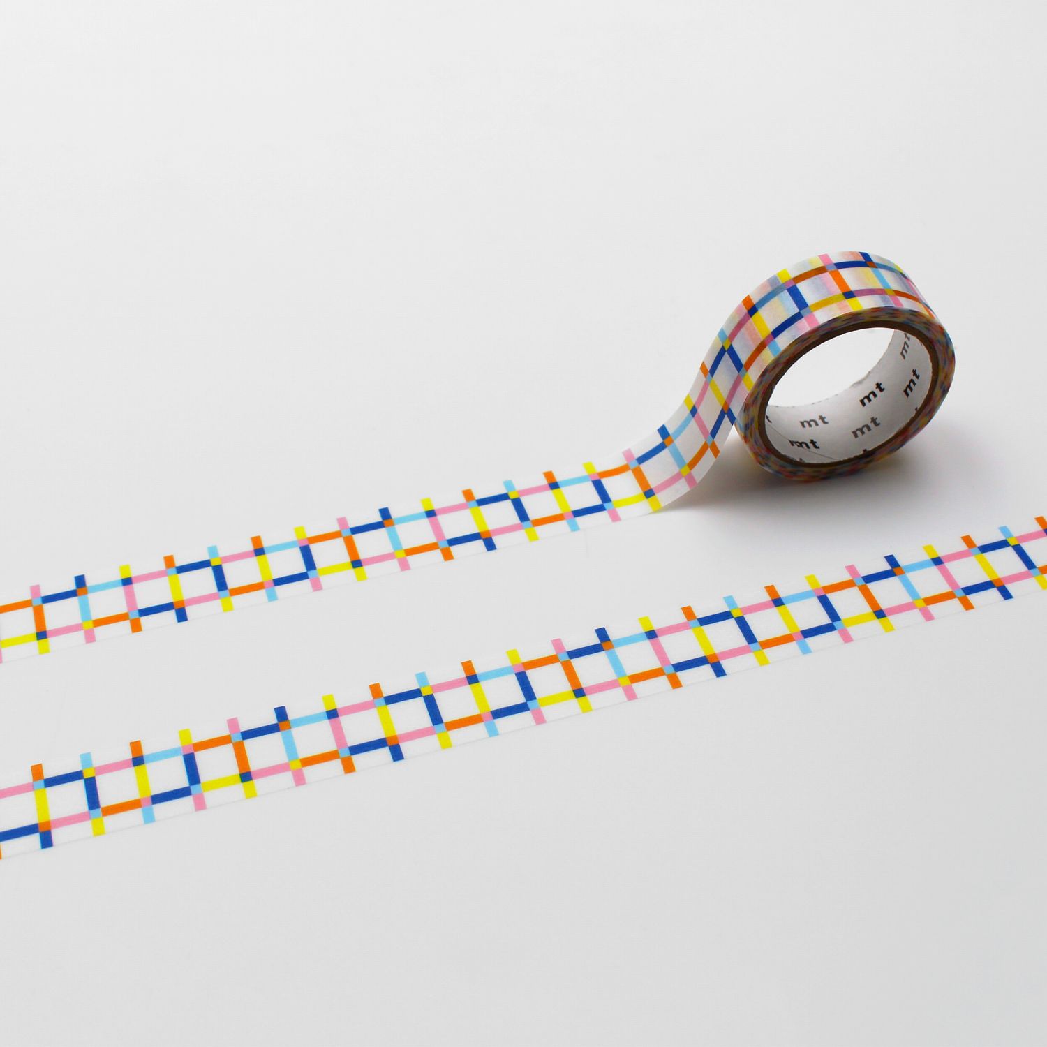 mt 1P Kamoi Washi Tape — Colorful Gingham Random — roll front