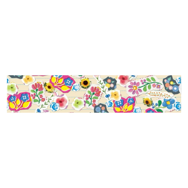 mt EX Washi Tape — Flower Sticker Collage — rolled out on paper
