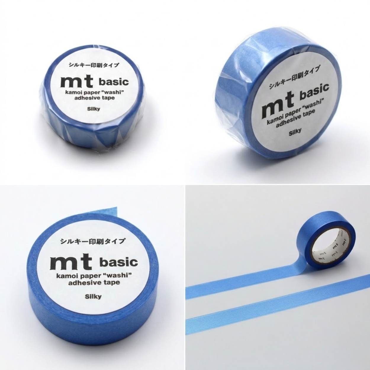 mt 1P Kamoi Washi Tape — Silky Blue — rolled out on paper