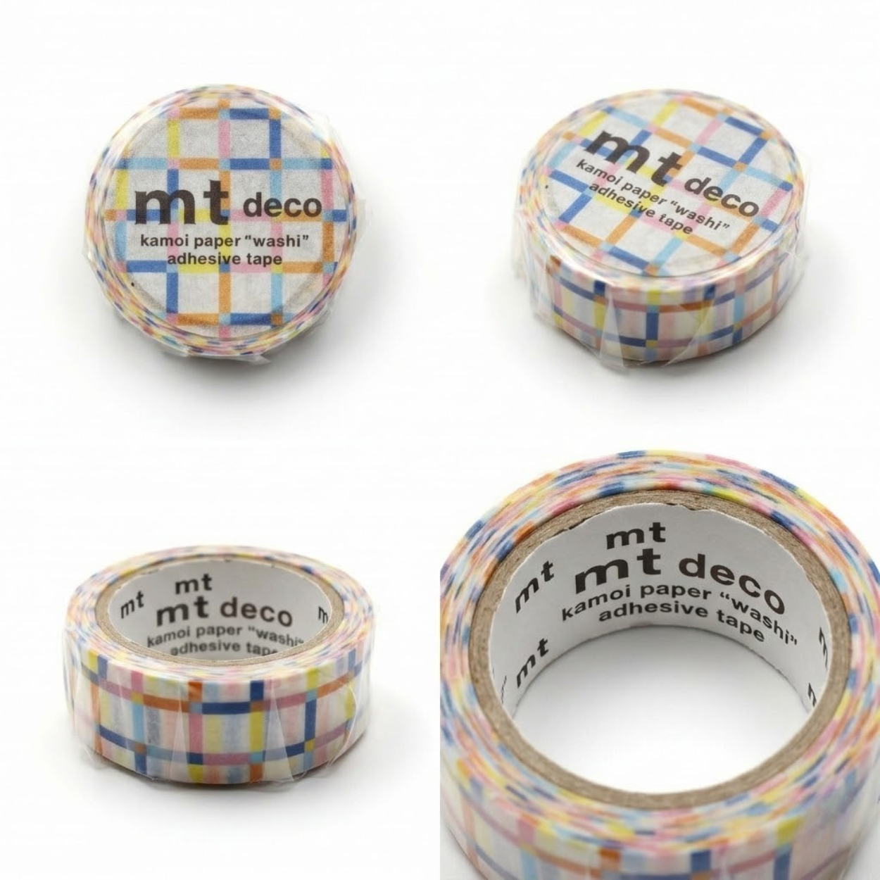 mt 1P Kamoi Washi Tape — Colorful Gingham Random — rolled out on paper