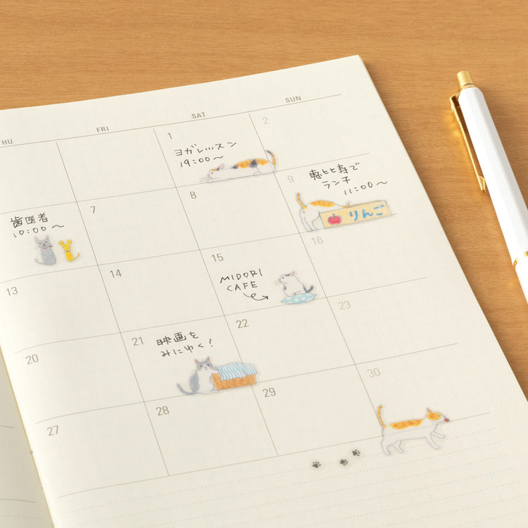 Midori Sticker <M, 1 Sheet> — Cat — with packaging