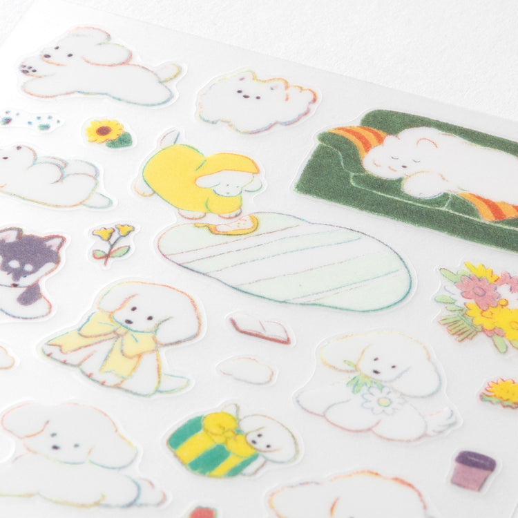 Midori Sticker <M, 1 Sheet> — Dog — applied in a journal