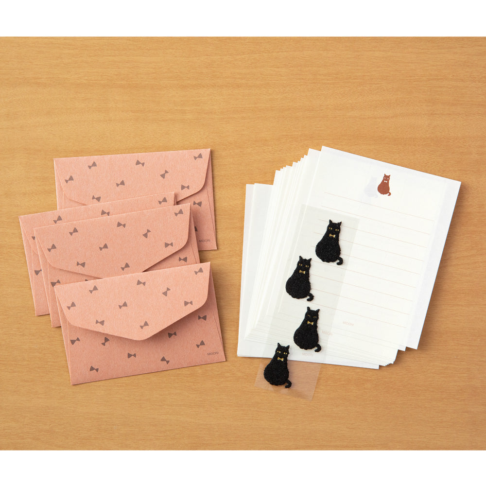Midori Mini Letter Set with Stickers — Black Cat — angle view
