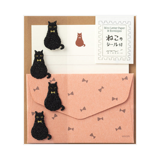 Midori Mini Letter Set with Stickers — Black Cat — front view