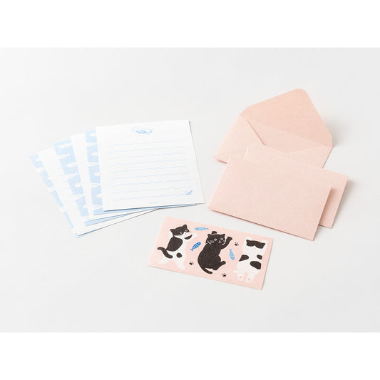 Midori Mini Letter Set with Stickers — Hungry Cat — front view