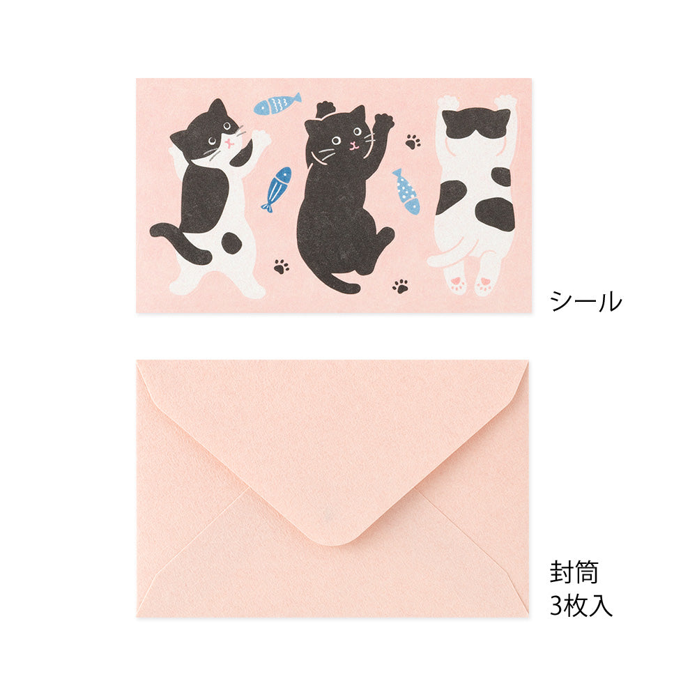 Midori Mini Letter Set with Stickers — Hungry Cat — with packaging