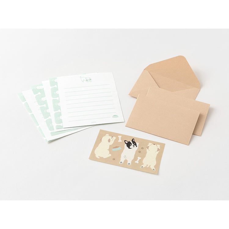 Midori Mini Letter Set with Stickers — Hungry Dog — angle view