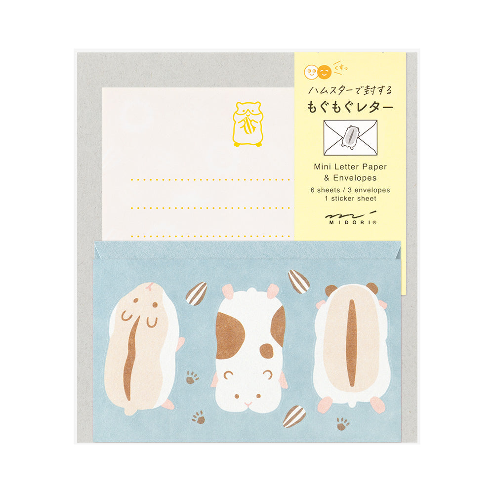 Midori Mini Letter Set with Stickers — Hungry Hamster — front view