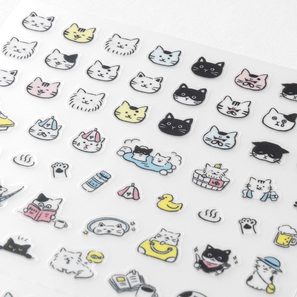 Midori Sticker <1 Sheet> — Pictograph Cat — applied in a journal