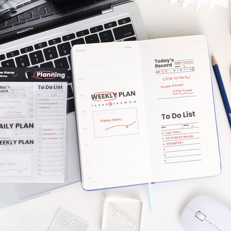 BGM Clear Stamp: Diary — Record Efficiency — close-up of design