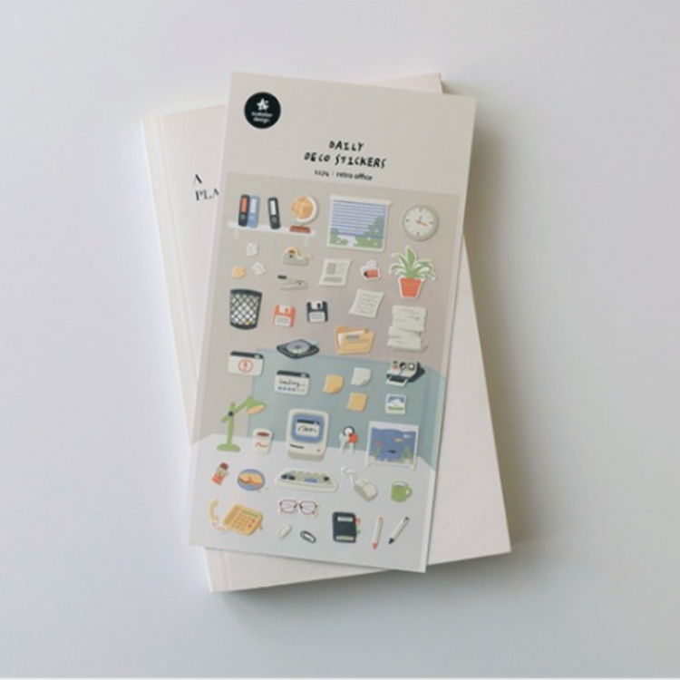 Suatelier Daily Deco Sticker — Retro Office — applied in a journal