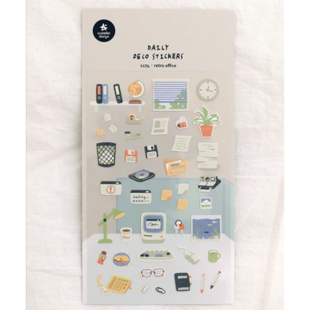 Suatelier Daily Deco Sticker — Retro Office — with packaging