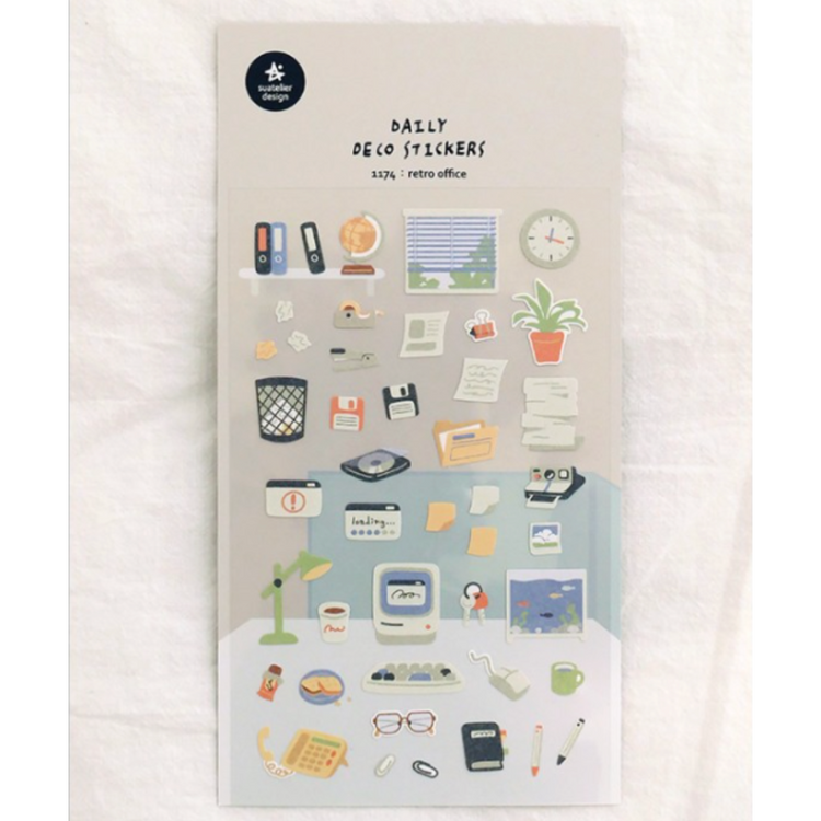 Suatelier Daily Deco Sticker — Retro Office — with packaging