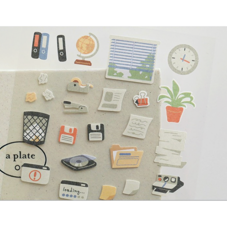 Suatelier Daily Deco Sticker — Retro Office — flat lay