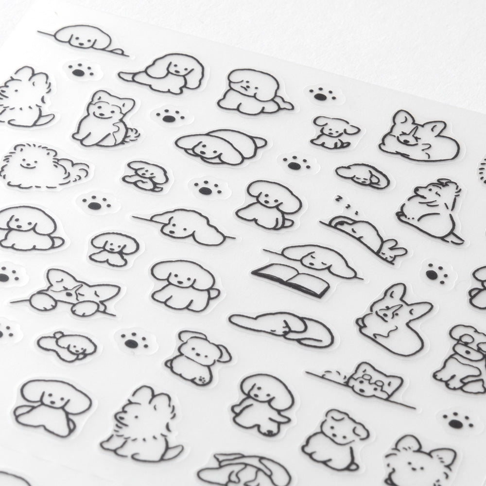 Midori Sticker <S, 1 Sheet> — Dog — applied in a journal