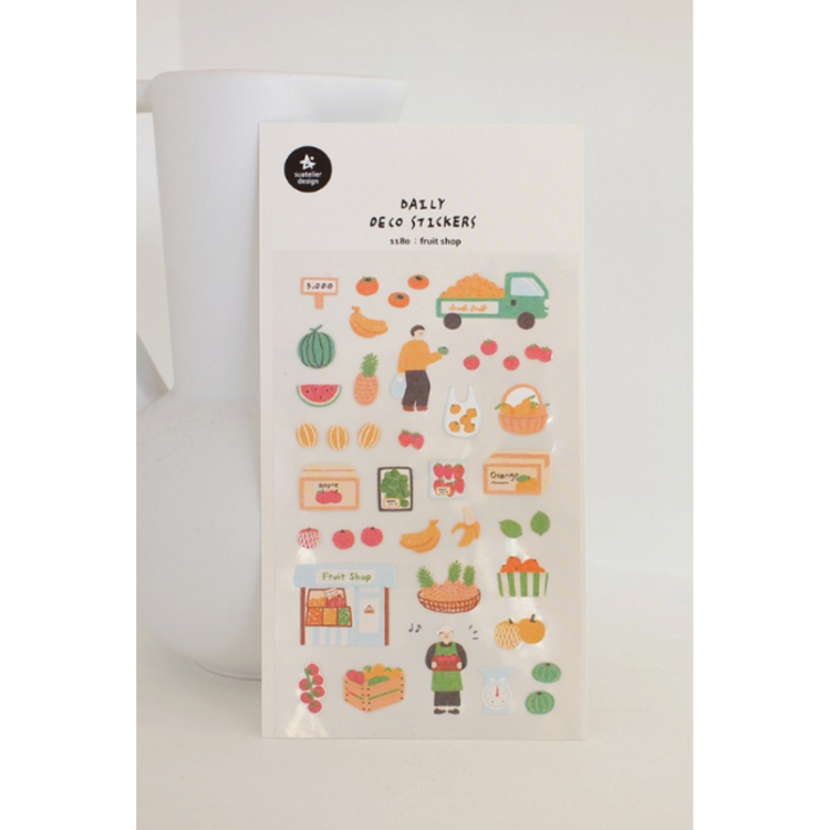 Suatelier Daily Deco Stickers — Fruit Shop — applied in a journal