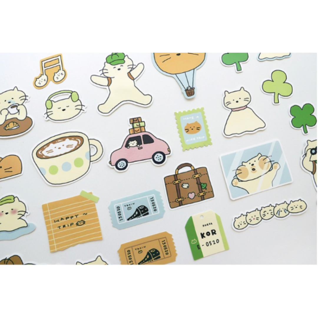 Suatelier Sticker — Cat's Happy Trip — flat lay