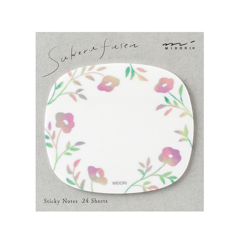 Midori Sticky Notes — Transparency Flower Pink — front view