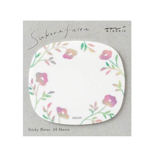 Midori Sticky Notes — Transparency Flower Pink — front view