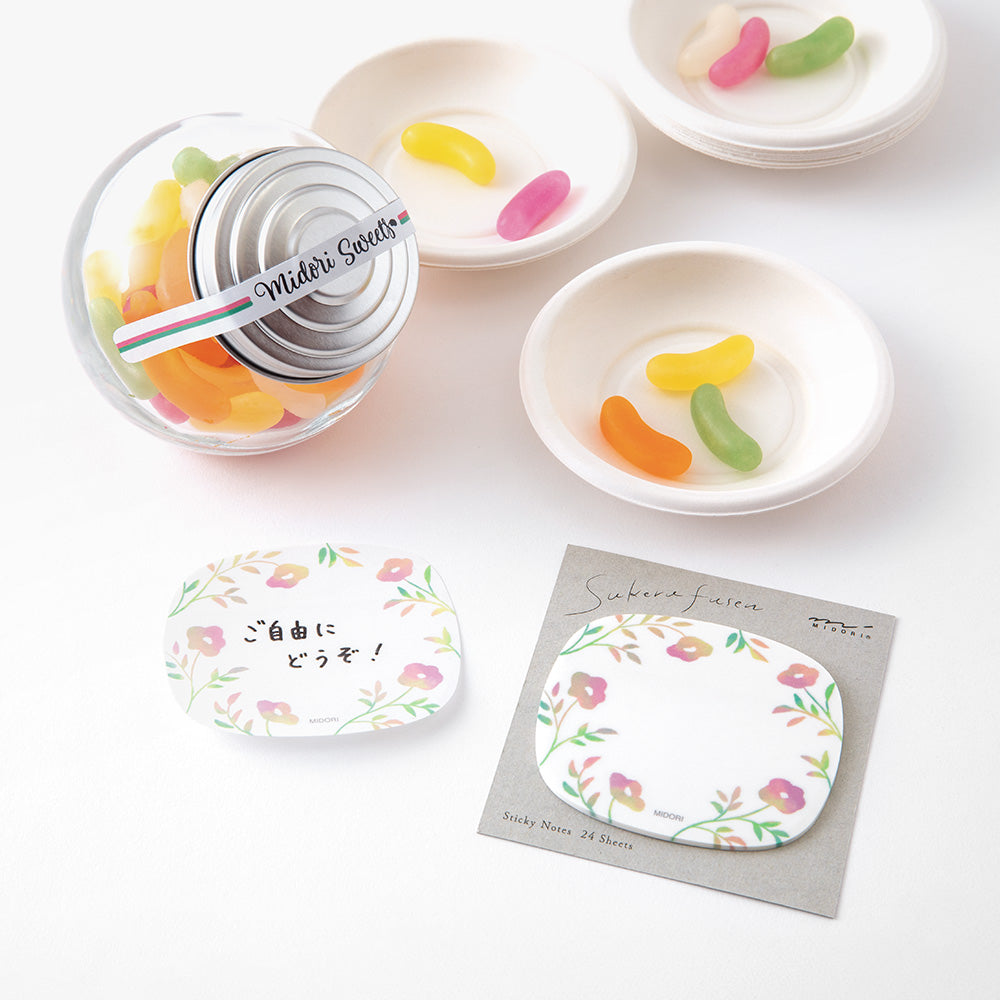 Midori Sticky Notes — Transparency Flower Pink — front view