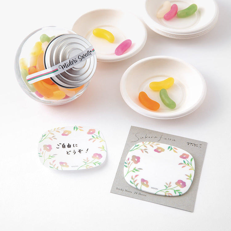 Midori Sticky Notes — Transparency Flower Pink — front view