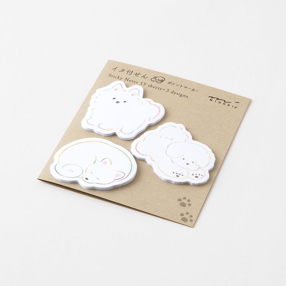 Midori Sticky Notes Point — White Dog — angle view