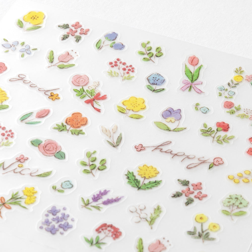 Midori Sticker <1 Sheet> — Wild Flowers — applied in a journal