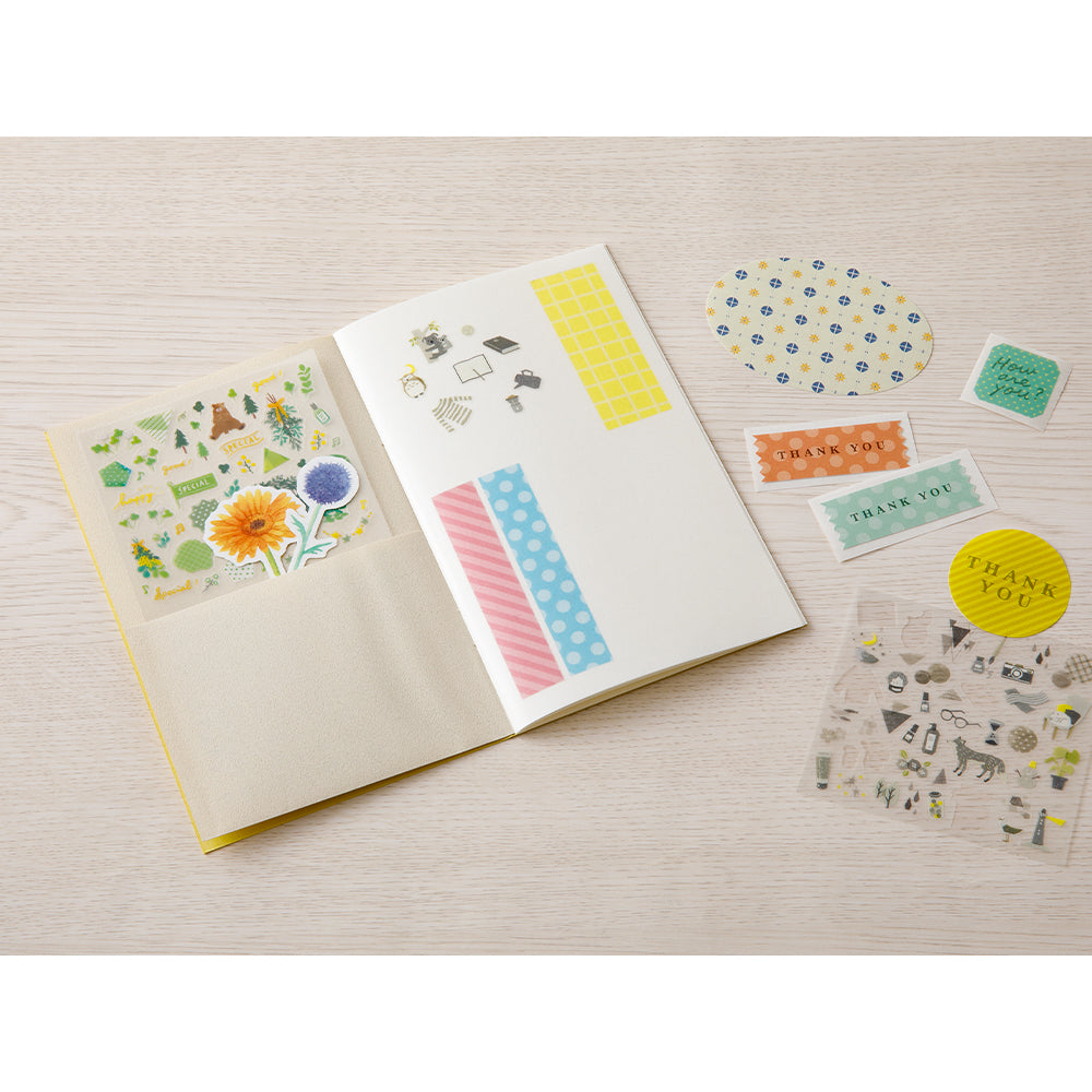 Midori Sticker Book with Pocket — Yellow — with packaging