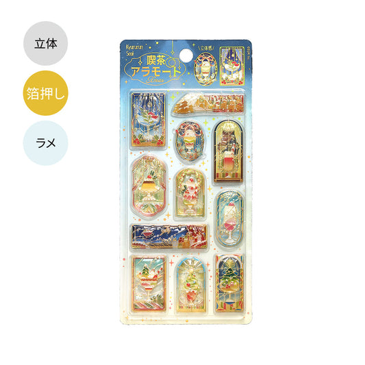 BGM Kyururun Seal Cafe a la Mode Stained Glass, a Christmas Limited sheet of 3D stained-glass stickers with foil and glitter
