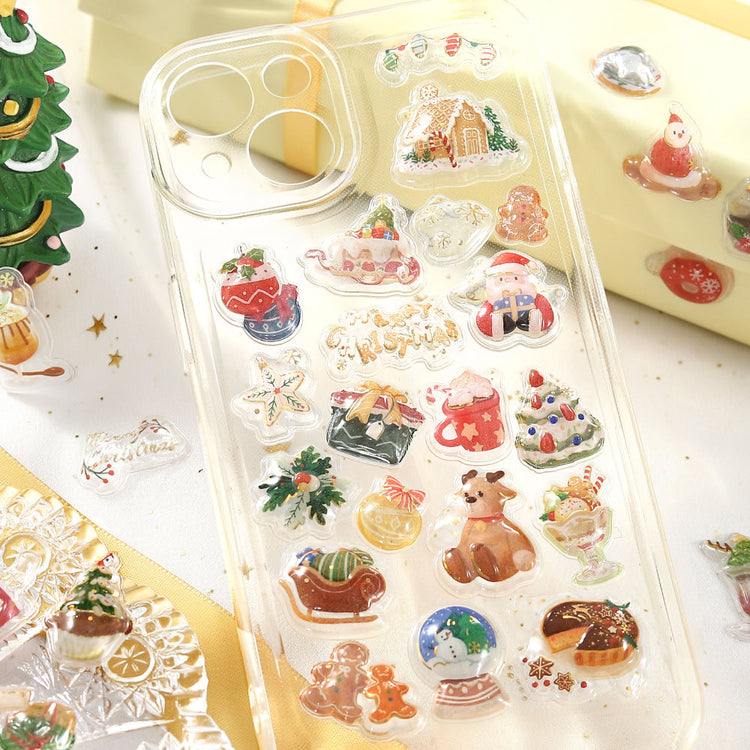 Clear phone case decorated with BGM Kyururun Seal Christmas Gift 3D stickers